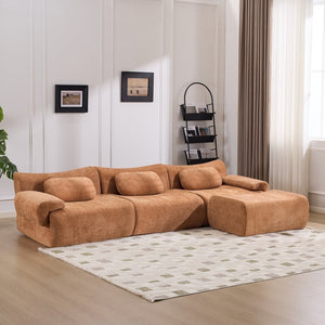 English Elm Modular Chenille Deep Seat Sectional Sofa with Bamboo Frame for Living Room Lounge Orange W1829S00070