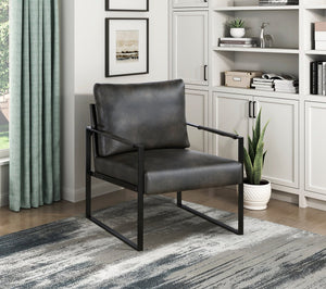 English Elm Modern Metal Accent Chair with Faux Leather Upholstery, Minimalist Frame, Comfortable Seat for Living Room Decor Dark Gray 27 L x 10 W x 23.5 H B011P255744