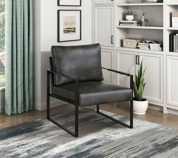 English Elm Modern Metal Accent Chair with Faux Leather Upholstery, Minimalist Frame, Comfortable Seat for Living Room Decor Dark Gray 27 L x 10 W x 23.5 H B011P255744