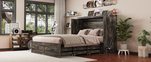 English Elm Queen Murphy Cabinet Bed Rustic Grey Farmhouse Style with Charging Station Storage W5271S00001