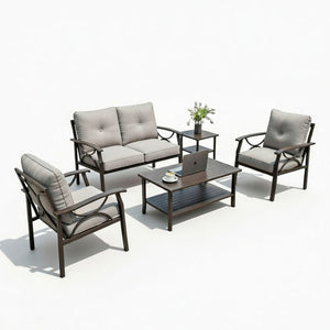 English Elm 5-piece Outdoor Steel Conversation Set with Thick Foam Cushions for Patio or Deck Gray B082S00127