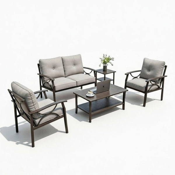 English Elm 5-piece Outdoor Steel Conversation Set with Thick Foam Cushions for Patio or Deck Gray B082S00127