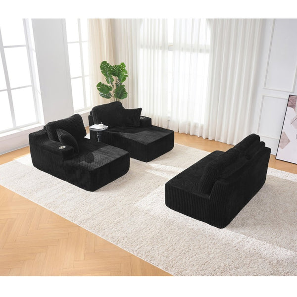 English Elm U-shaped Corduroy Cloud Sectional Sofa with Pocket Springs and Modular Living Room Seating Black W3366S00001