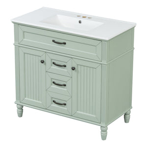 English Elm 36 Inch Bathroom Vanity with Ceramic Sink, Durable MDF & Solid Wood Frame, Soft-Close Doors, Luxe Handles, Ample Organized Storage, Modern Freestanding Design Green N725P314034F