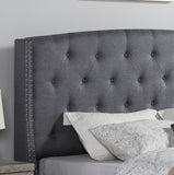 English Elm Nantarre Fabric Button Tufted Wingback Upholstered Bed With Nail Head Trim, Gray