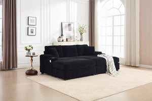 English Elm combination Modular Corduroy Sectional with Usb Charging Deep Foam Seats Black W2120S00012