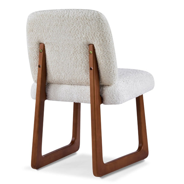 English Elm Dining Chair Set of 2 Boucle Upholstered with Sculptural Curved Wooden Legs N779P370775B