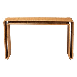 English Elm Bohemian Grasscloth Wrapped Hourglass Side Table with Sculptural Hexagonal Top B2750P467830
