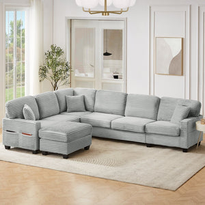 English Elm Sectional U-Shaped Sofa With Movable Ottoman & Side Storage Pockets - Stylish Comfort For Living Rooms N719S002080E-GIGA