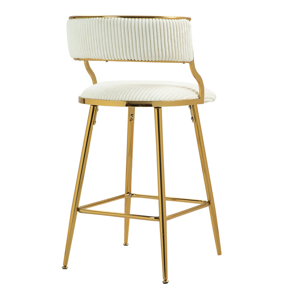 English Elm (SET of 2) 26" Counter Bar Stools Corduroy Beige with Backrest, Gold Chrome Base & Footrest, Plush Seat W2215P195291