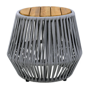 English Elm Acacia Wood Round Side Table Handwoven Rope Base Outdoor Coastal Boho Accent N770P380264G