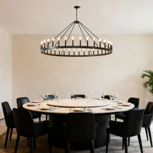 English Elm 59.06 Inch Matte Black Wagon Wheel Chandelier 54 Light Farmhouse Grand Entryway W5008P388933