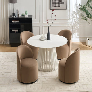English Elm Set Velvet Swivel Barrel Accent Chair Mid Century Ergonomic Seat for Dining Vanity Brown W3244P308283
