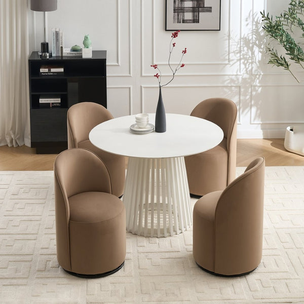 English Elm Set Velvet Swivel Barrel Accent Chair Mid Century Ergonomic Seat for Dining Vanity Brown W3244P308283