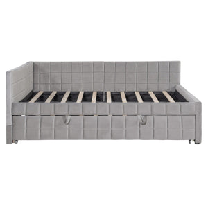 English Elm Full L-Shaped Upholstered Daybed with Pull-Out Twin Trundle, Built-In USB Ports, Modern Chic Design Gray SF000192AAE