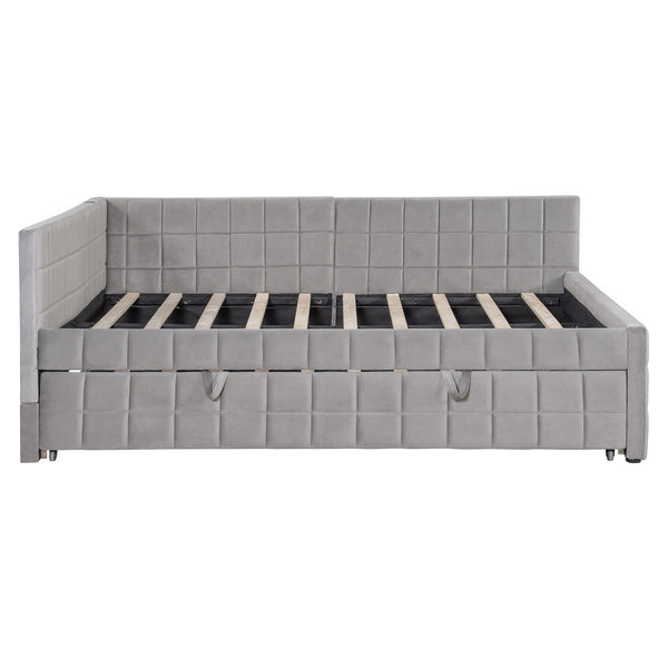English Elm Full L-Shaped Upholstered Daybed with Pull-Out Twin Trundle, Built-In USB Ports, Modern Chic Design Gray SF000192AAE