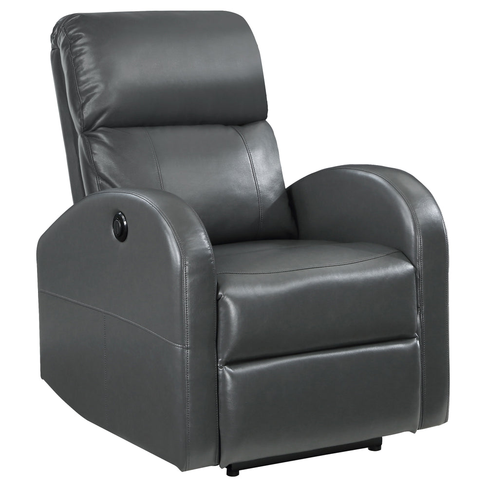 English Elm Meglia Grey Power Recliner Chair with Faux Leather Upholstery, Button Controls & Rounded Arms for Modern Comfort B062P299795