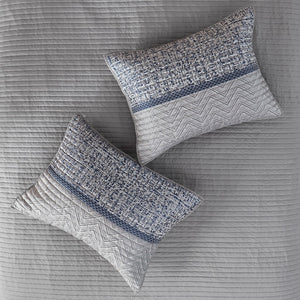 English Elm 6 Piece Rhapsody Reversible Jacquard Quilt Set Navy & Grey Full/Queen with 3 Decorative Pillows, Machine Washable B03597589