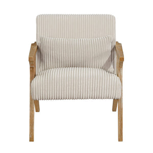 English Elm Upholstered Corduroy Accent Chair with Lumbar Pillow Rubberwood Frame Modern Sitting Room Beige B011P455639