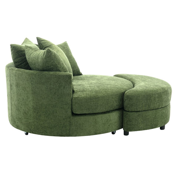 English Elm Orisfur. 360° Swivel Barrel Chair with Storage Ottoman, Plush Chenille, Pocket Spring Seat, 4 Pillows Green WF323718AAF