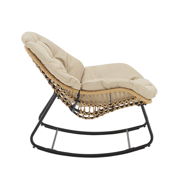 English Elm Benson 3-Piece Lounge Set Cream – Weatherproof PE Rattan, Tufted Cushions, Tempered Glass Table B365P397651