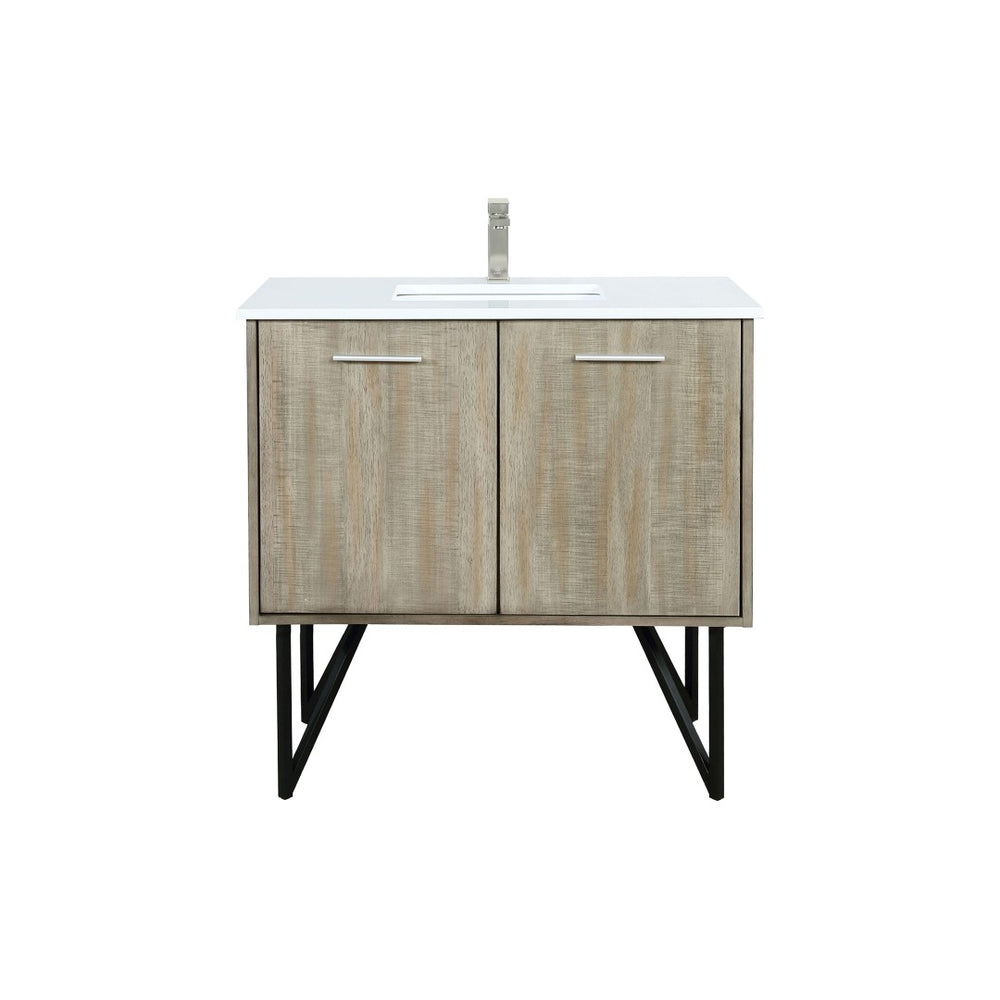 English Elm Rustic Acacia Bath Vanity With White Quartz Top & Brushed Nickel Faucet - Smart Storage & Style B2731P259609-GIGA