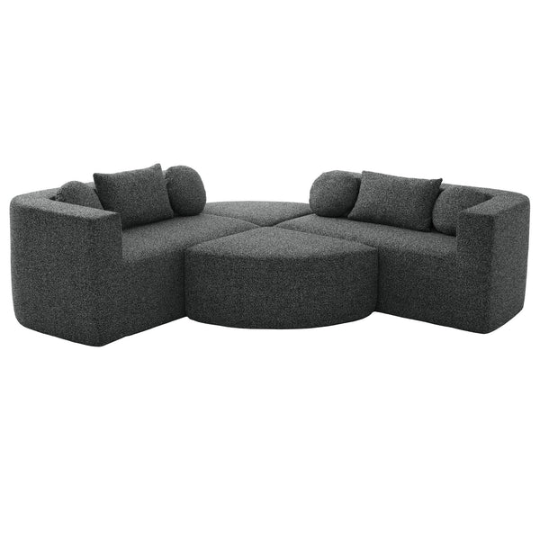 English Elm Boneless Modular Sectional Sofa with Curved Ends, Deep Bouclé Seating, Convertible Sofa Bed & Pillows for Living Room Black N719S002120B