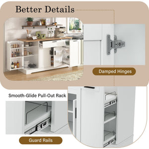 English Elm Trexm Multifunctional Sideboard with Pull Out Bottle Rack Adjustable Shelves Kitchen Storage White XW000026AAK