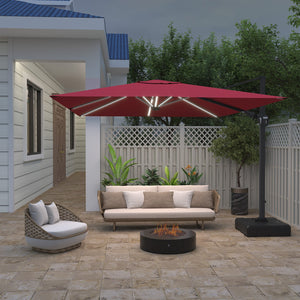 English Elm 11Ft Square Cantilever Patio Umbrella In Vibrant Red With Led Light - Perfect For Outdoor Relaxation T3609P347436