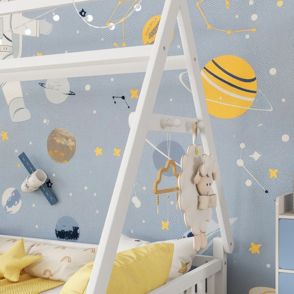 English Elm Twin Montessori Floor Bed House Frame with Led Lighting and Safety Rails for Kids White W2593P440571