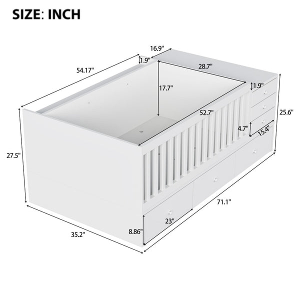 English Elm Convertible Crib Daybed with Changing Table Six Drawers Pine Wood Nursery Frame FF00001AAW