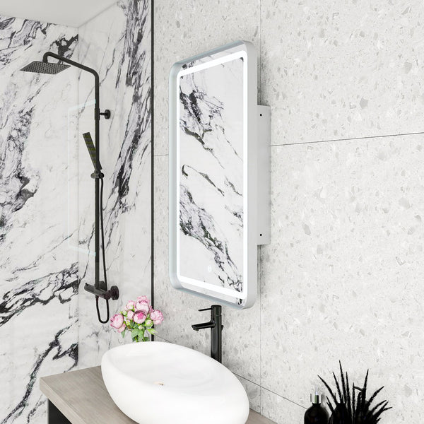 English Elm Rectangle LED Medicine Cabinet Mirror with Soft Touch Light, Magnetic Accessories, Tempered Shelves, Wall-Mounted Storage Silver W688P210793
