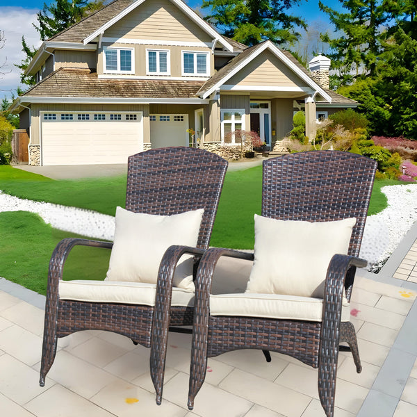 English Elm Patio Wicker Chairs Set with Removable Cushions, Water & UV Resistant Steel Frame, 2-Pack Comfort Brown W209P239195