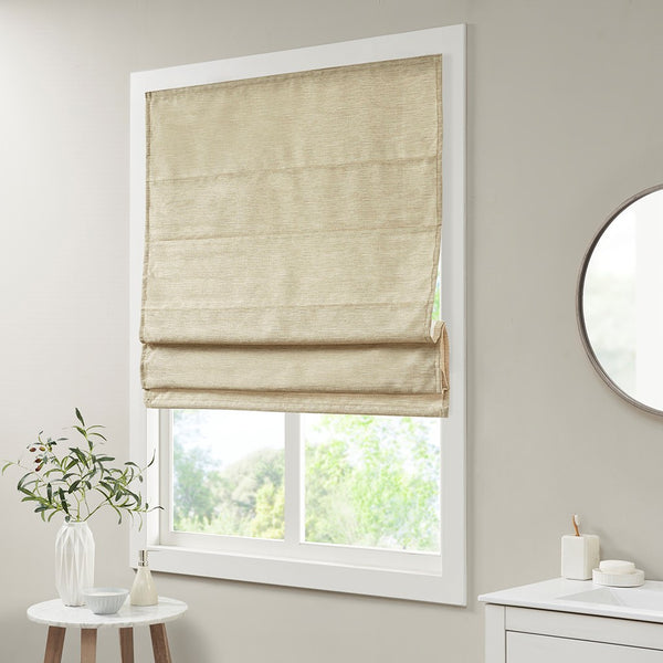 English Elm Printed Faux Silk Room Darkening Cordless Roman Shade with Thermal Backing, OEKO‑TEX Certified Energy Efficient Window Covering taupe 6.04 L x 11.42 W x 7.48 H B03598313