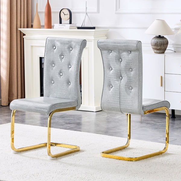 English Elm Luxury Pu Upholstered Dining Chair Set of 4 with Channel Stitching and Metal Legs Gray W1512P491851
