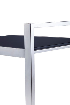 Pasargad Luxe Collection Glass & Steel Serving Table With Wheels For Effortless Mobility & Style Black Glass & Steel Jj-1009