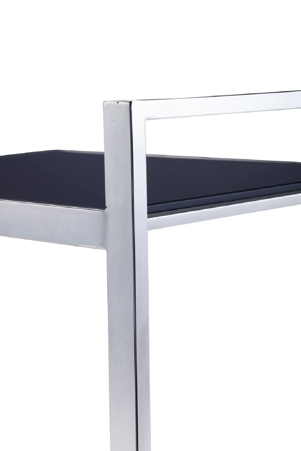 Pasargad Luxe Collection Glass & Steel Serving Table With Wheels For Effortless Mobility & Style Black Glass & Steel Jj-1009