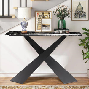 Pasargad Home Luxe Modern Glass Console Table - Elegant Faux Marble & Metal Design For Style Black Faux Marble Gg-1083