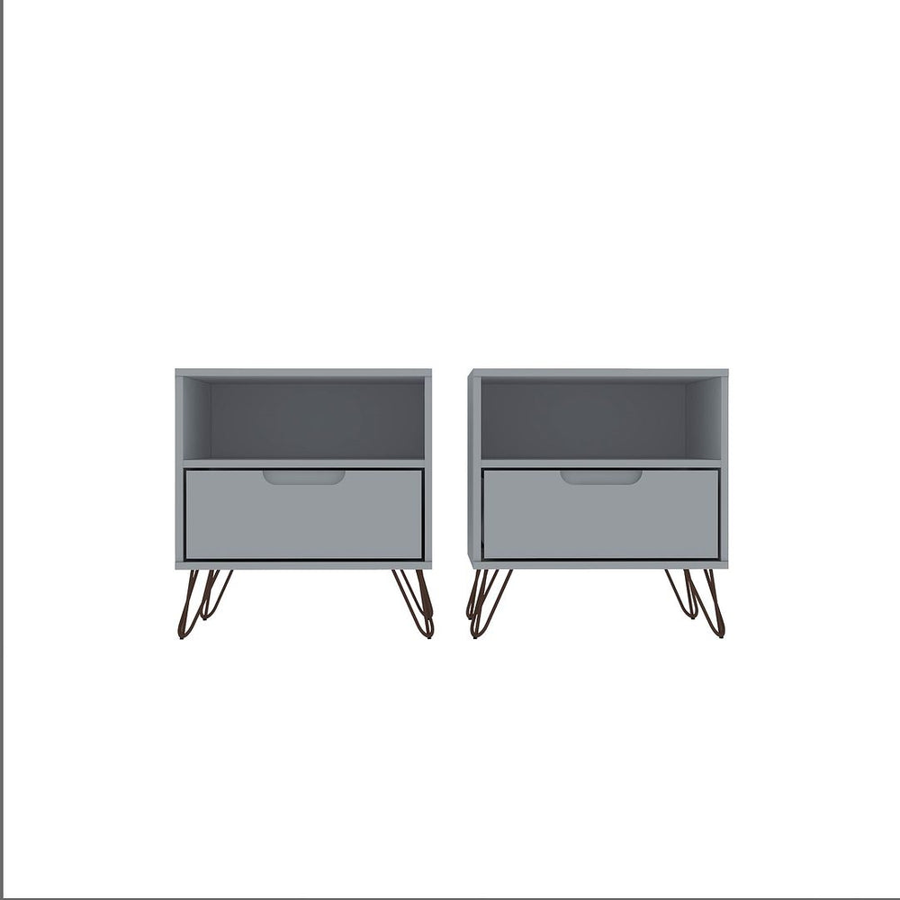 Manhattan Comfort Rockefeller Mid-Century Modern 2- Piece Nightstand White 2-101GMC1