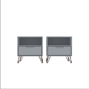 Manhattan Comfort Rockefeller Mid-Century Modern 2- Piece Nightstand White 2-101GMC1