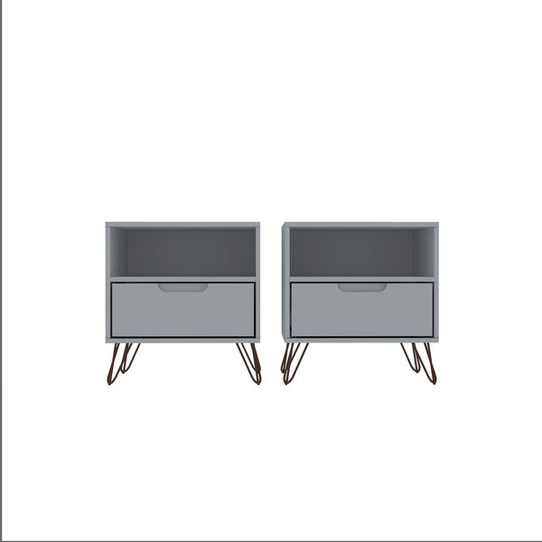 Manhattan Comfort Rockefeller Mid-Century Modern 2- Piece Nightstand White 2-101GMC1