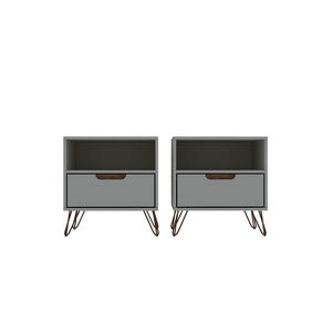 Manhattan Comfort Rockefeller Mid-Century Modern 2- Piece Nightstand Off White and Nature 2-101GMC3