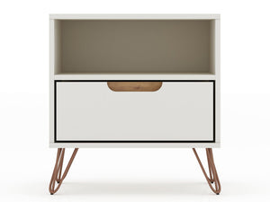 Manhattan Comfort Rockefeller Mid-Century Modern 2- Piece Nightstand Off White and Nature 2-101GMC3