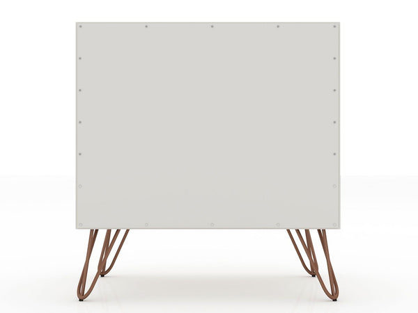 Manhattan Comfort Rockefeller Mid-Century Modern 2- Piece Nightstand Off White and Nature 2-101GMC3