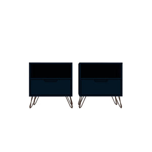 Manhattan Comfort Rockefeller Mid-Century Modern 2- Piece Nightstand Tatiana Midnight Blue 2-101GMC4