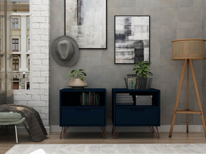 Manhattan Comfort Rockefeller Mid-Century Modern 2- Piece Nightstand Tatiana Midnight Blue 2-101GMC4
