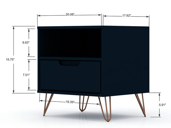 Manhattan Comfort Rockefeller Mid-Century Modern 2- Piece Nightstand Tatiana Midnight Blue 2-101GMC4
