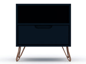 Manhattan Comfort Rockefeller Mid-Century Modern 2- Piece Nightstand Tatiana Midnight Blue 2-101GMC4