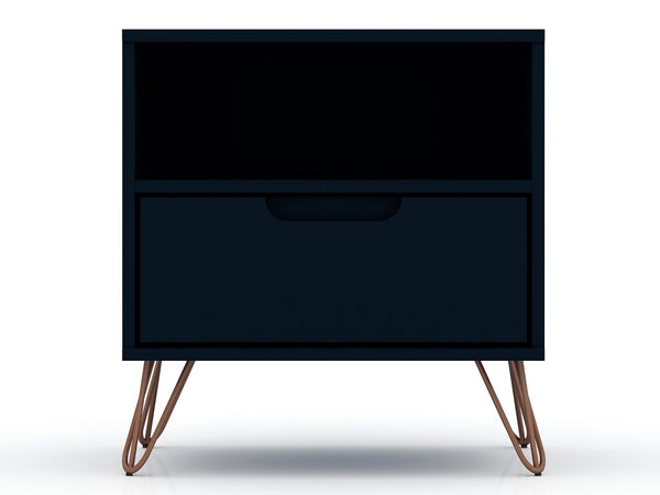 Manhattan Comfort Rockefeller Mid-Century Modern 2- Piece Nightstand Tatiana Midnight Blue 2-101GMC4