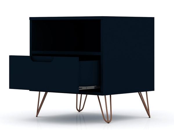 Manhattan Comfort Rockefeller Mid-Century Modern 2- Piece Nightstand Tatiana Midnight Blue 2-101GMC4